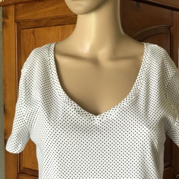 GRACE white black polka dot t-shirt size S sweetheart neckline - Picture 2 of 5